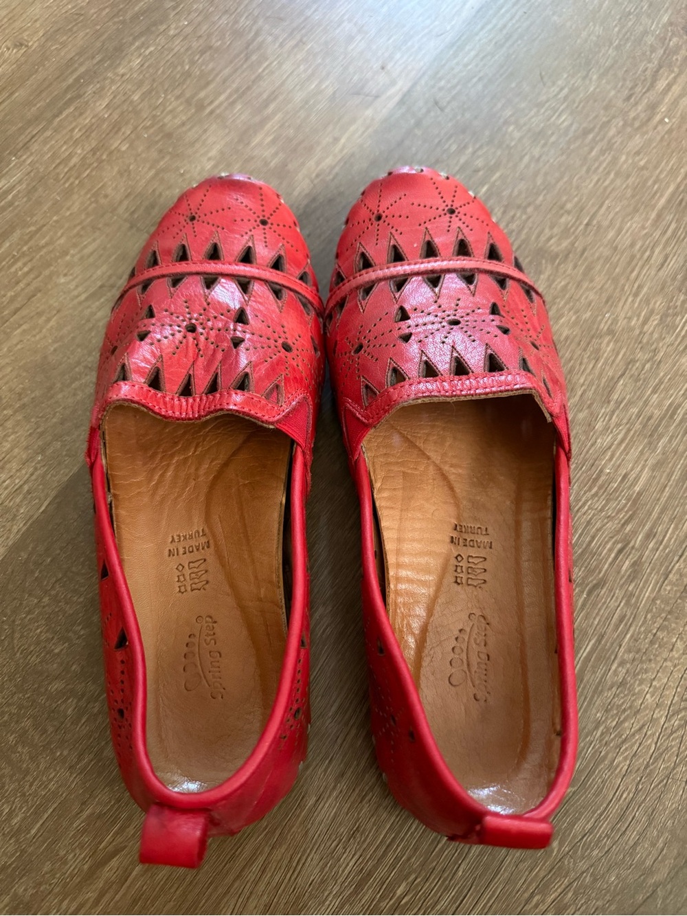 Spring Step Red Perforated Leather Slip-Ons